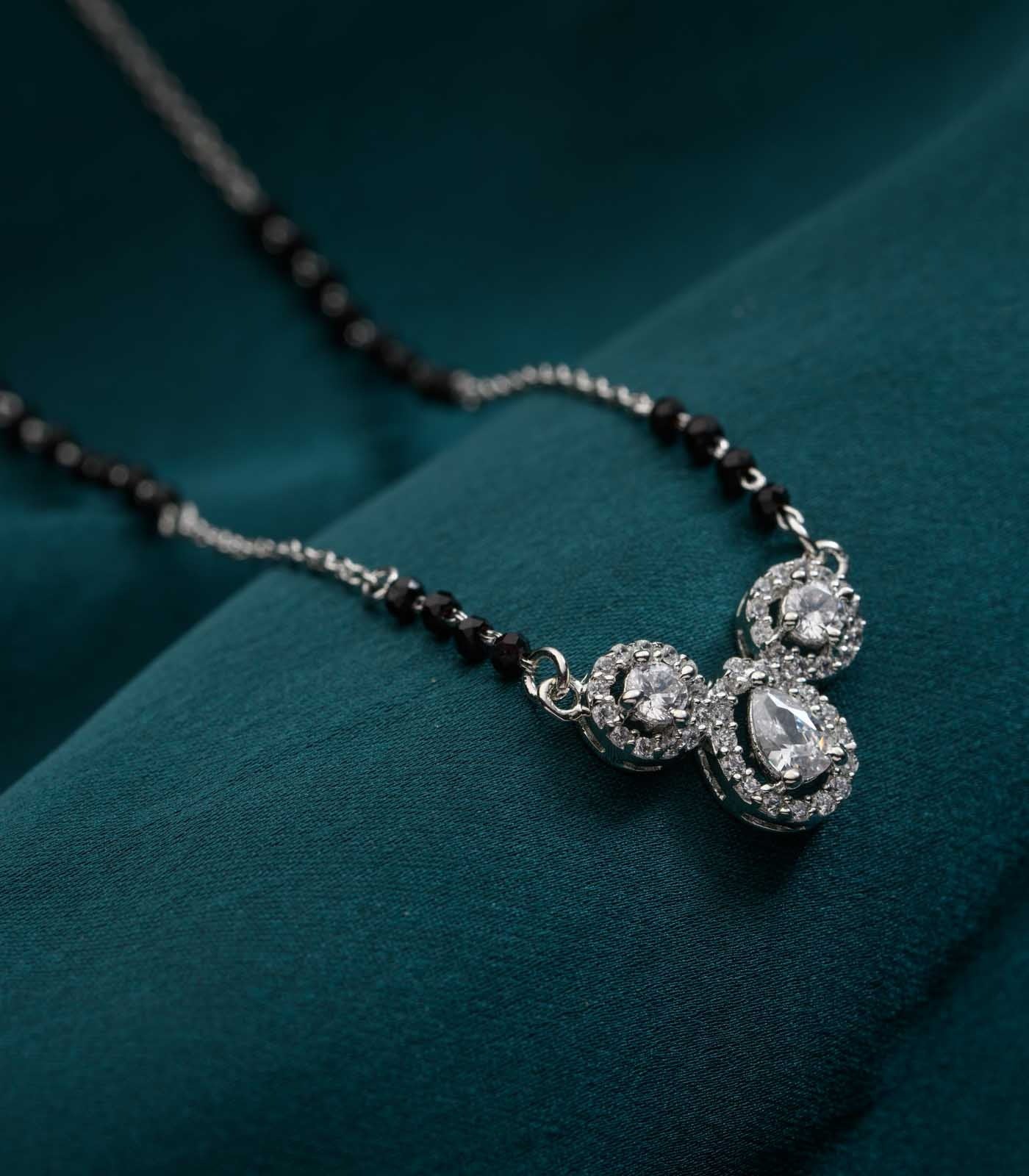 Three-Stone Cluster 925 Silver Mangalsutra β Modern & Elegant Design