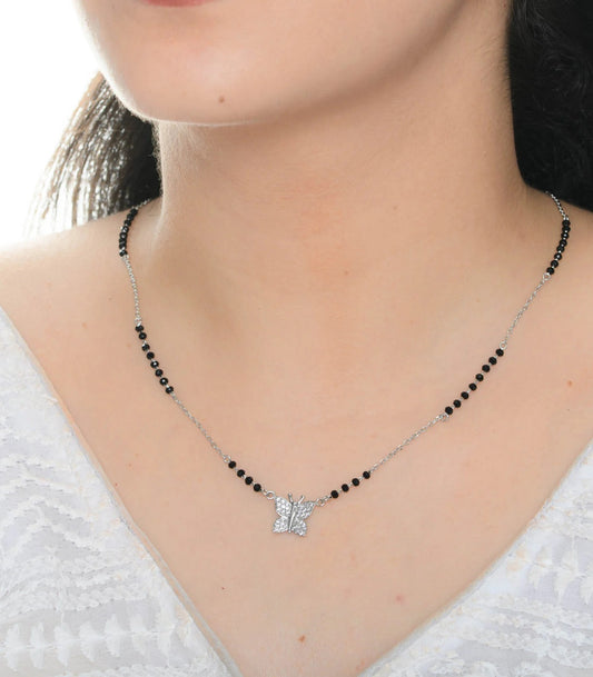 925 Silver Butterfly Mangalsutra with Black Beads – Elegant Daily Wear