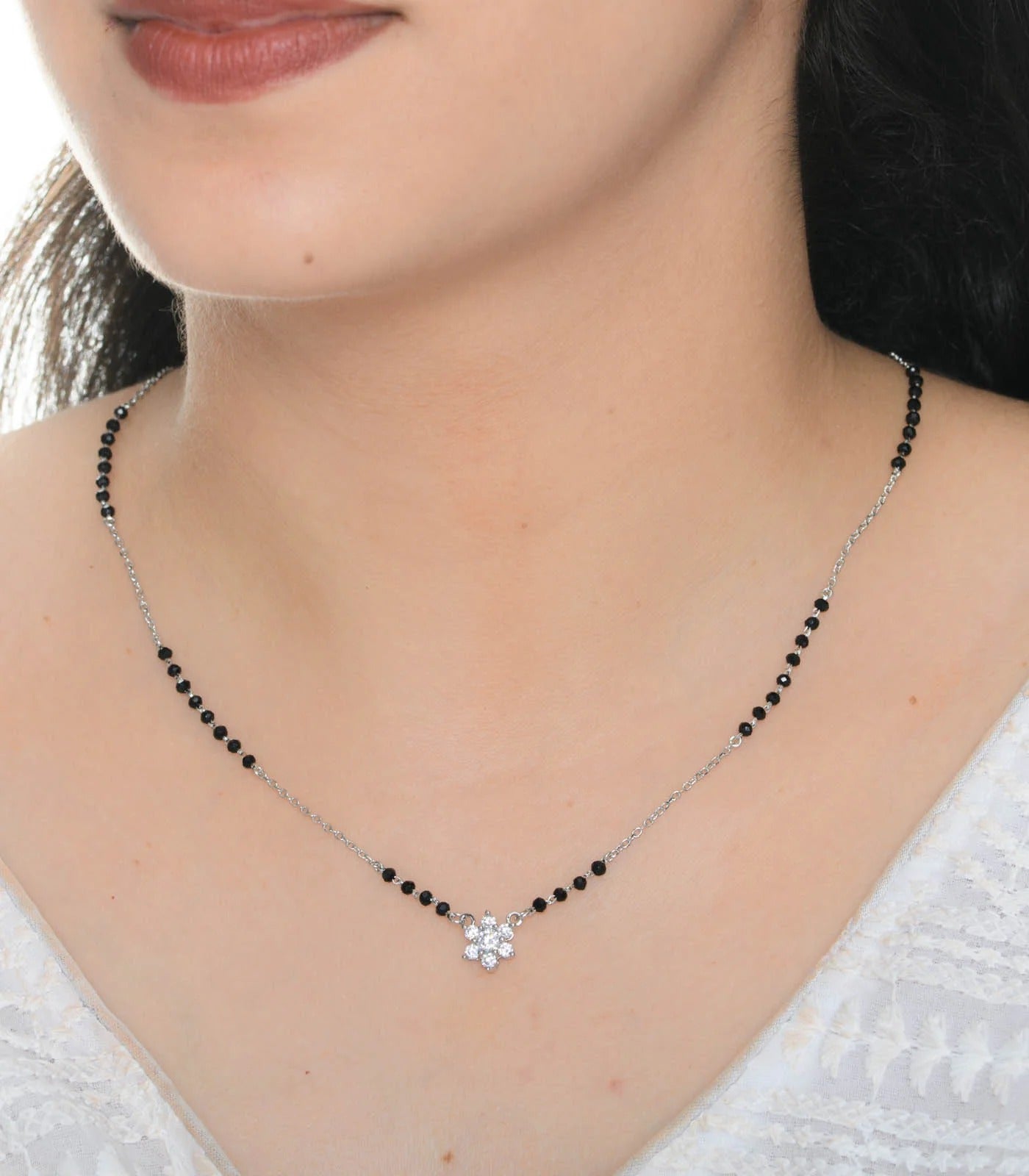 Floral Cluster 925 Silver Mangalsutra β Elegant Daily Wear