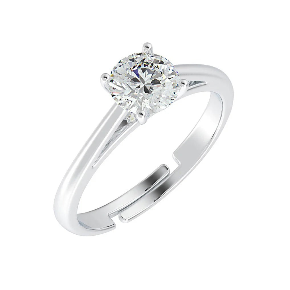 Single Diamond 925 Silver Adjustable Ring
