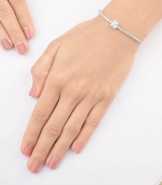 Radiant Princess-Cut Solitaire 925 Silver Bracelet
