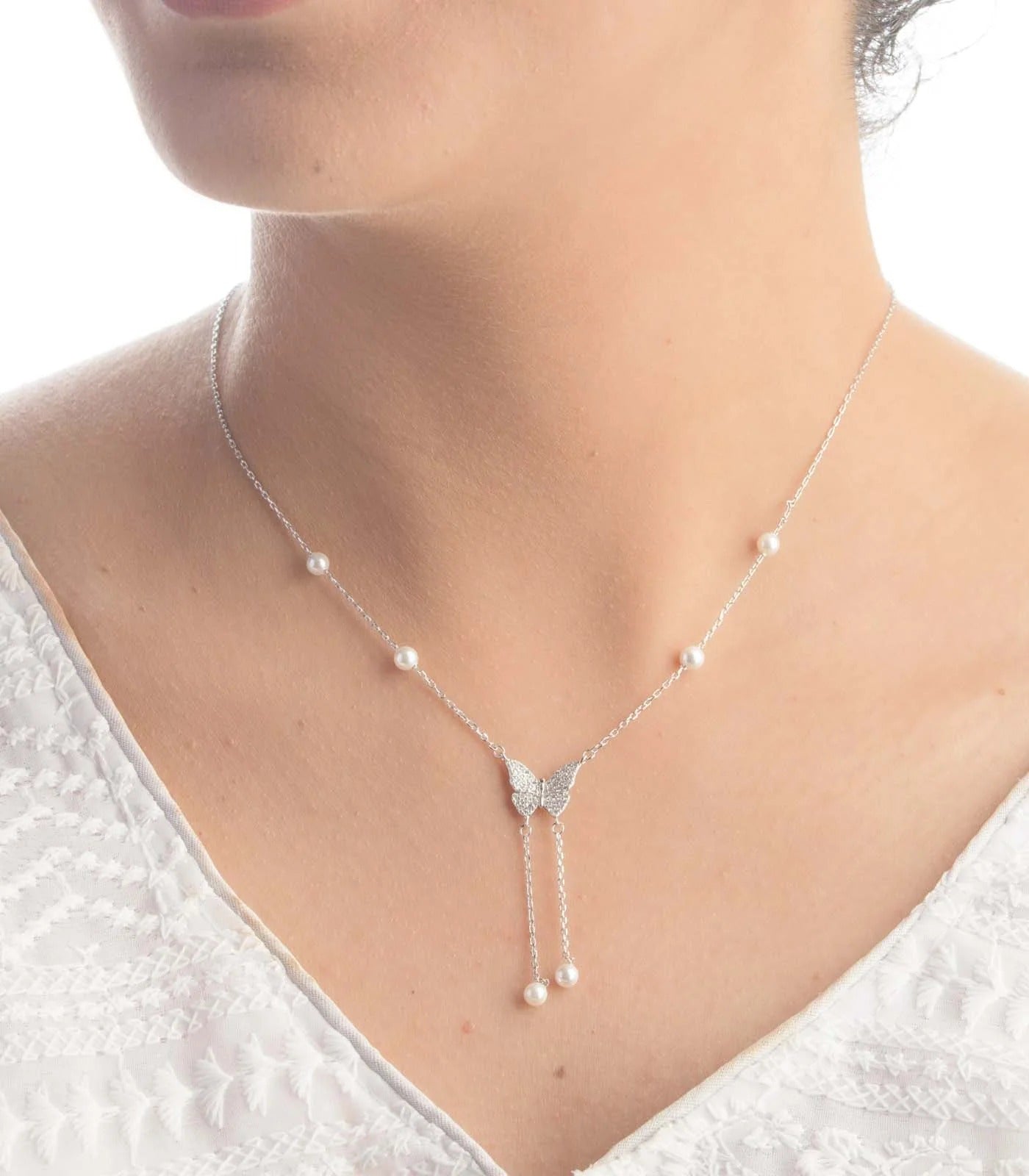 Fluttering Elegance β Pearl Butterfly 925 Silver Necklace