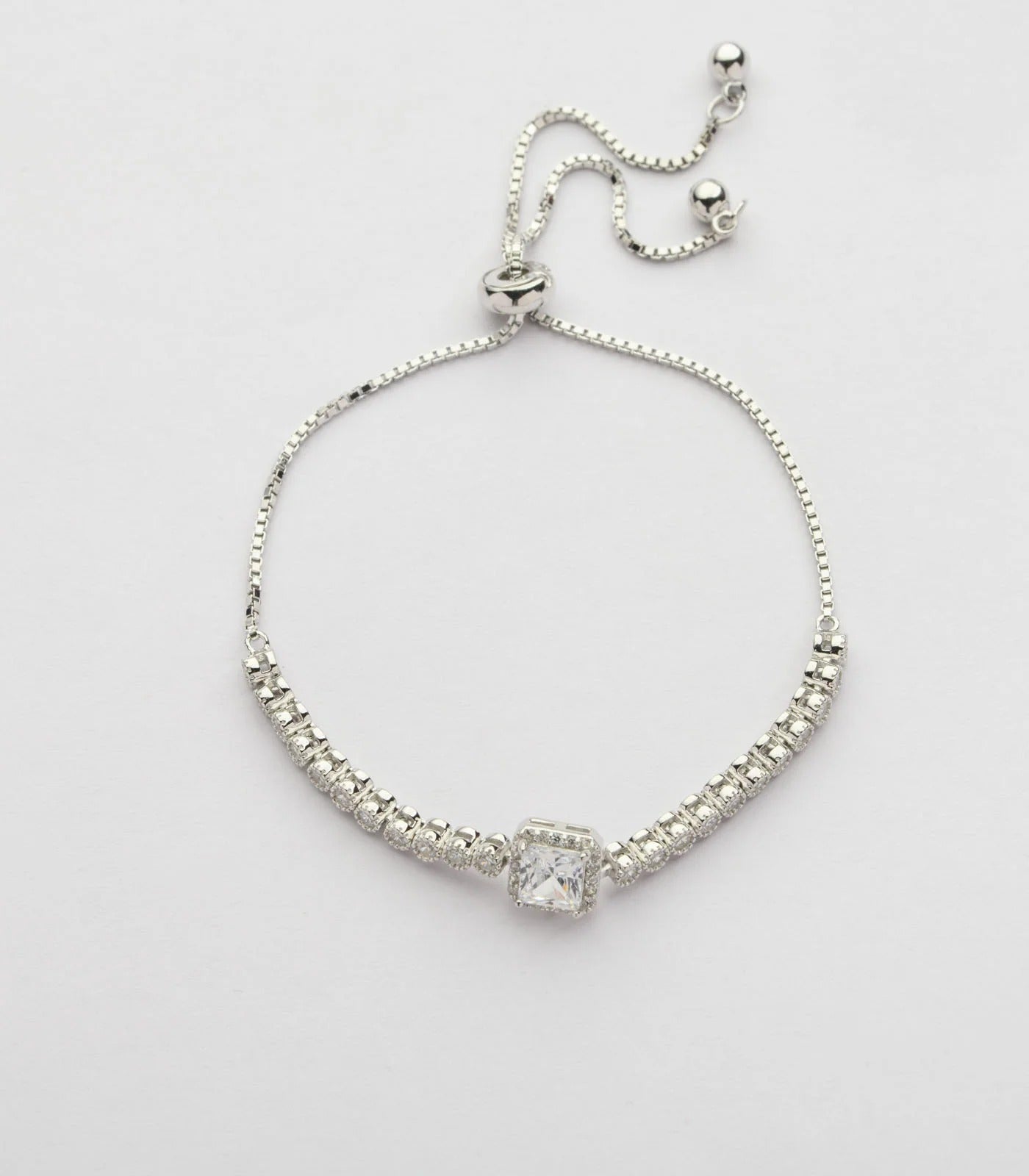 Radiant Princess-Cut Solitaire 925 Silver Bracelet
