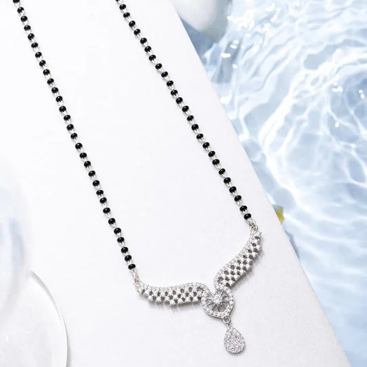 Elegant Diamond-Simulated Mangalsutra with Black Beads