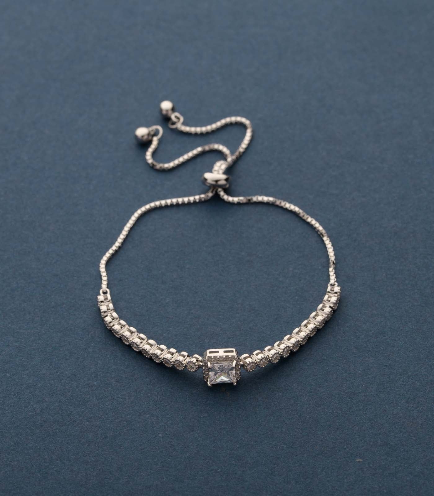 Radiant Princess-Cut Solitaire 925 Silver Bracelet