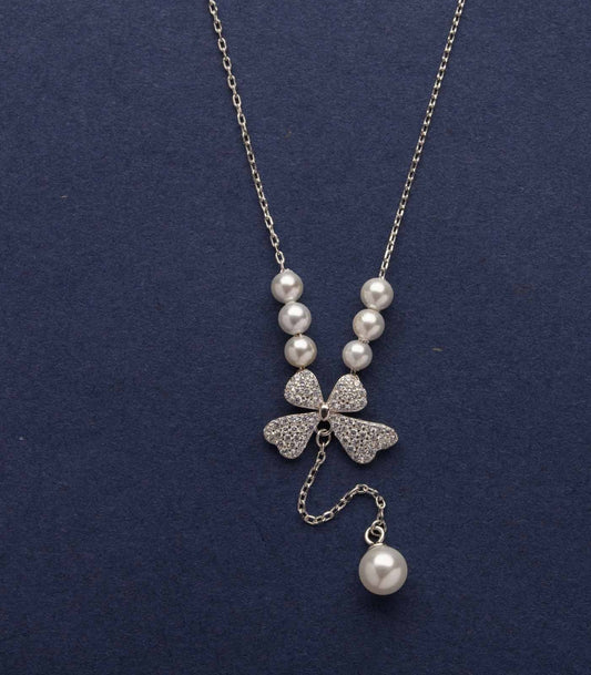 Butterfly Charm Pearl 925 Silver Necklace for Her