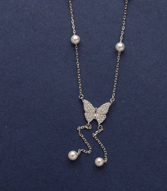 Fluttering Elegance – Pearl Butterfly 925 Silver Necklace