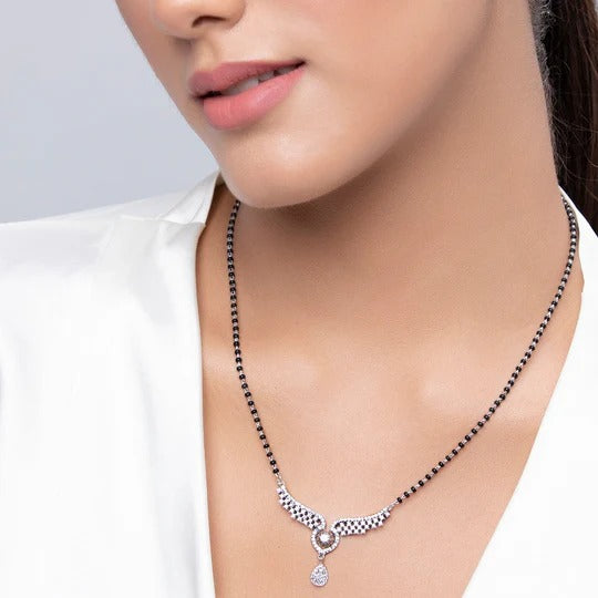 Elegant Diamond-Simulated Mangalsutra with Black Beads