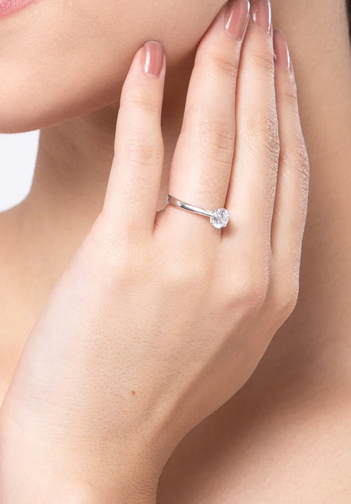 Single Diamond 925 Silver Adjustable Ring