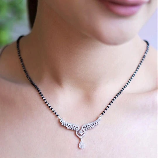 Elegant Diamond-Simulated Mangalsutra with Black Beads