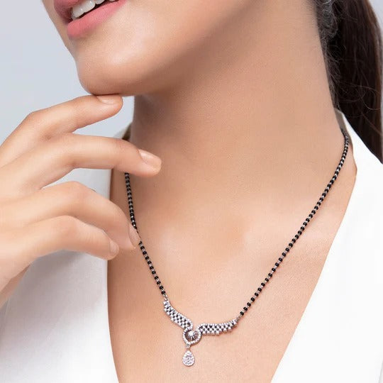 Elegant Diamond-Simulated Mangalsutra with Black Beads