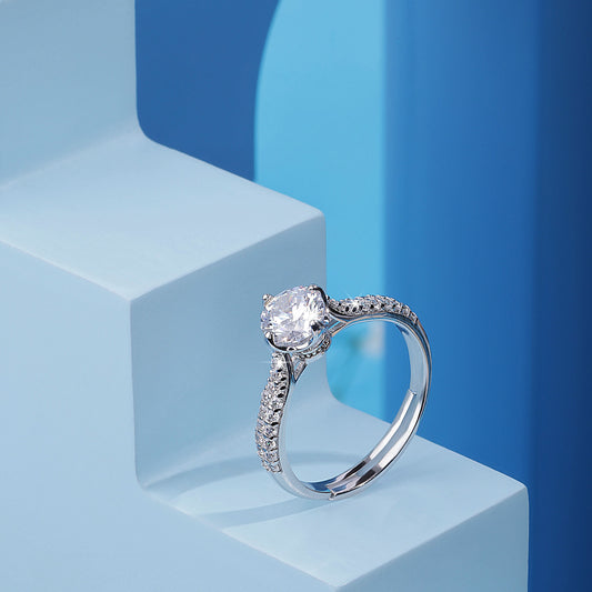 "Brilliance & Fit" Adjustable Silver Engagement/Promise Ring