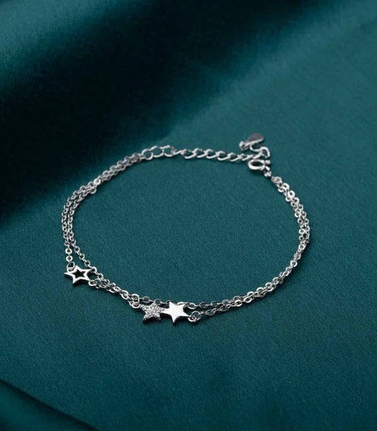 Twinkling Stars Double-Chain 925 Silver Bracelet