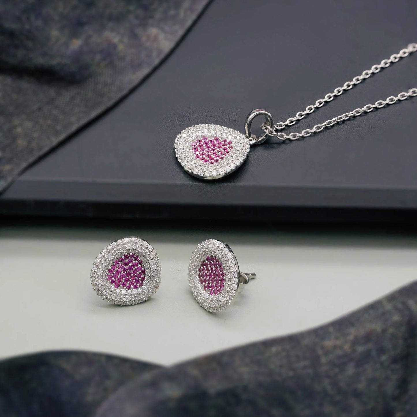 Radiant Ruby & Silver Sparkle Jewelry Set