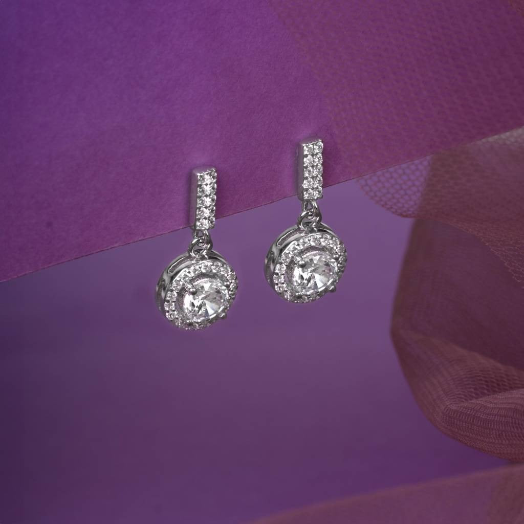 Sterling Silver Halo Drop Earrings with Cubic Zirconia