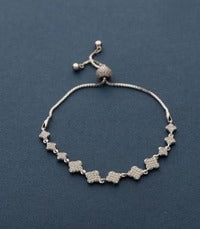 Floral Charm Pave 925 Silver Bracelet