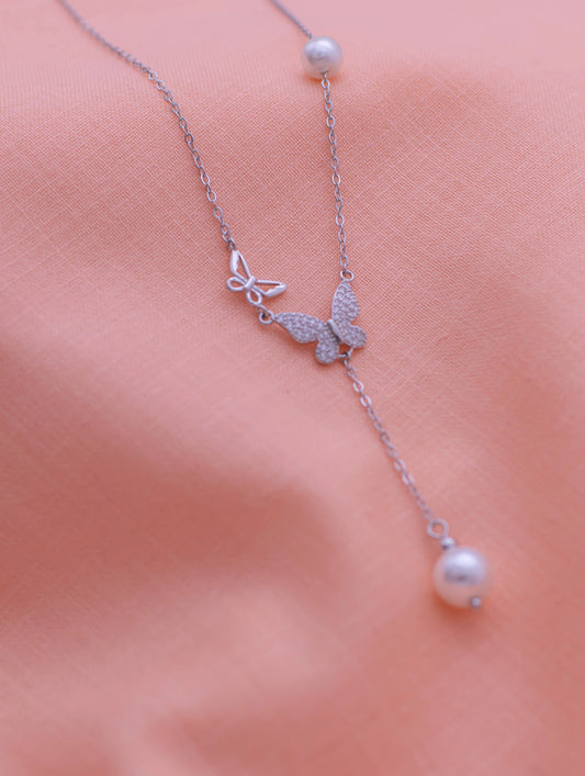Butterfly Pearl Pure 925 Silver Necklace