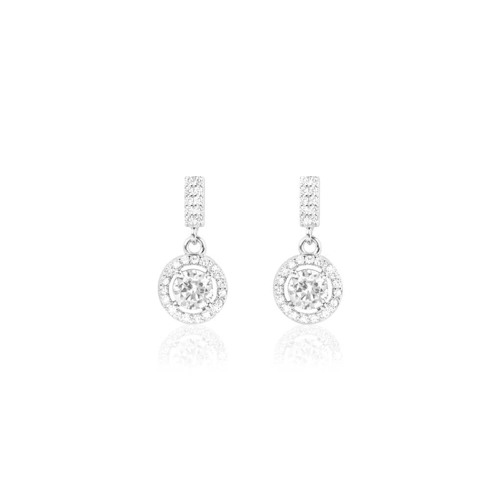 Sterling Silver Halo Drop Earrings with Cubic Zirconia
