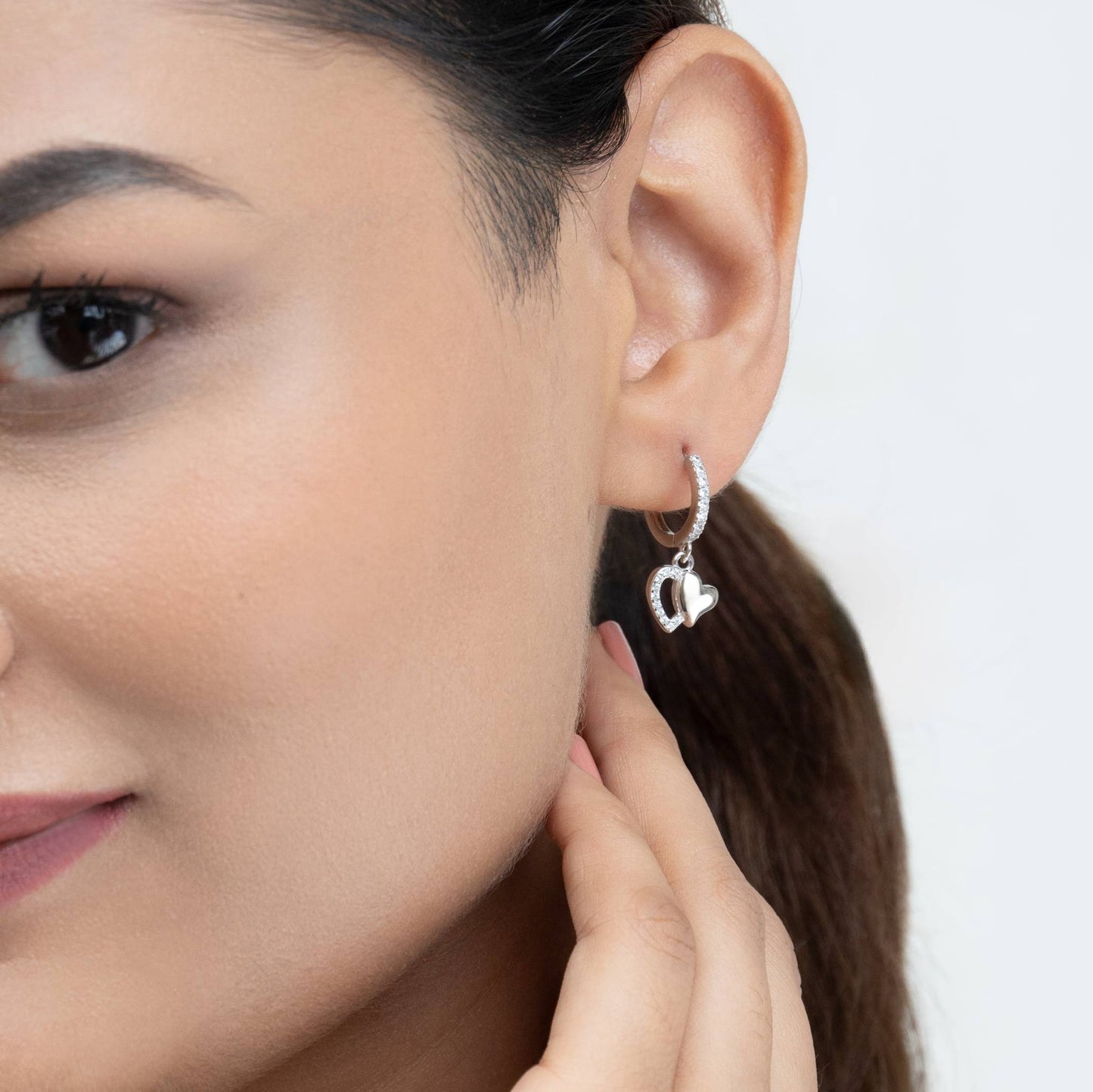 Silver Intertwined Heart Dangle Hoop 925 Silver Earrings | Romantic Gift