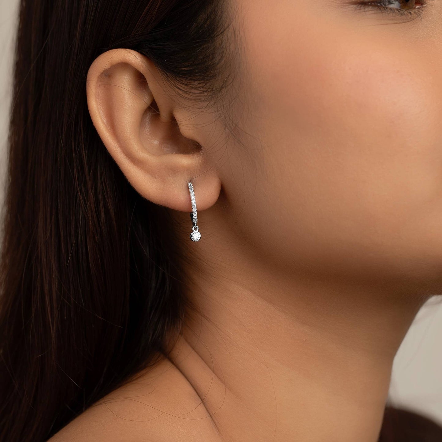 Brilliant CZ Drop Hoop Earrings - Sterling 925 Silver