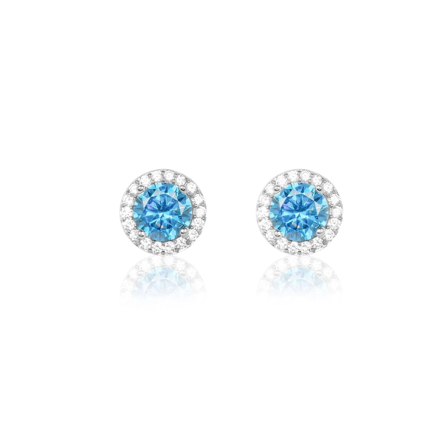 Sterling Silver FinishAqua Blue Halo Stud 925 Silver Earrings