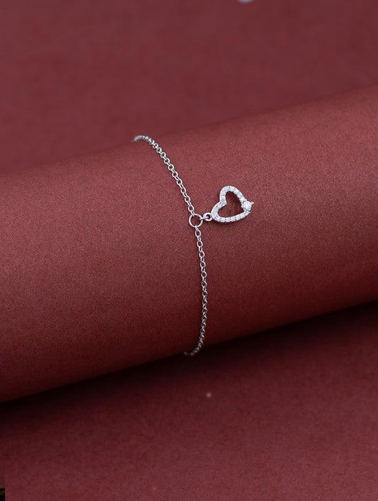Heart Pendant 925 Silver Bracelet
