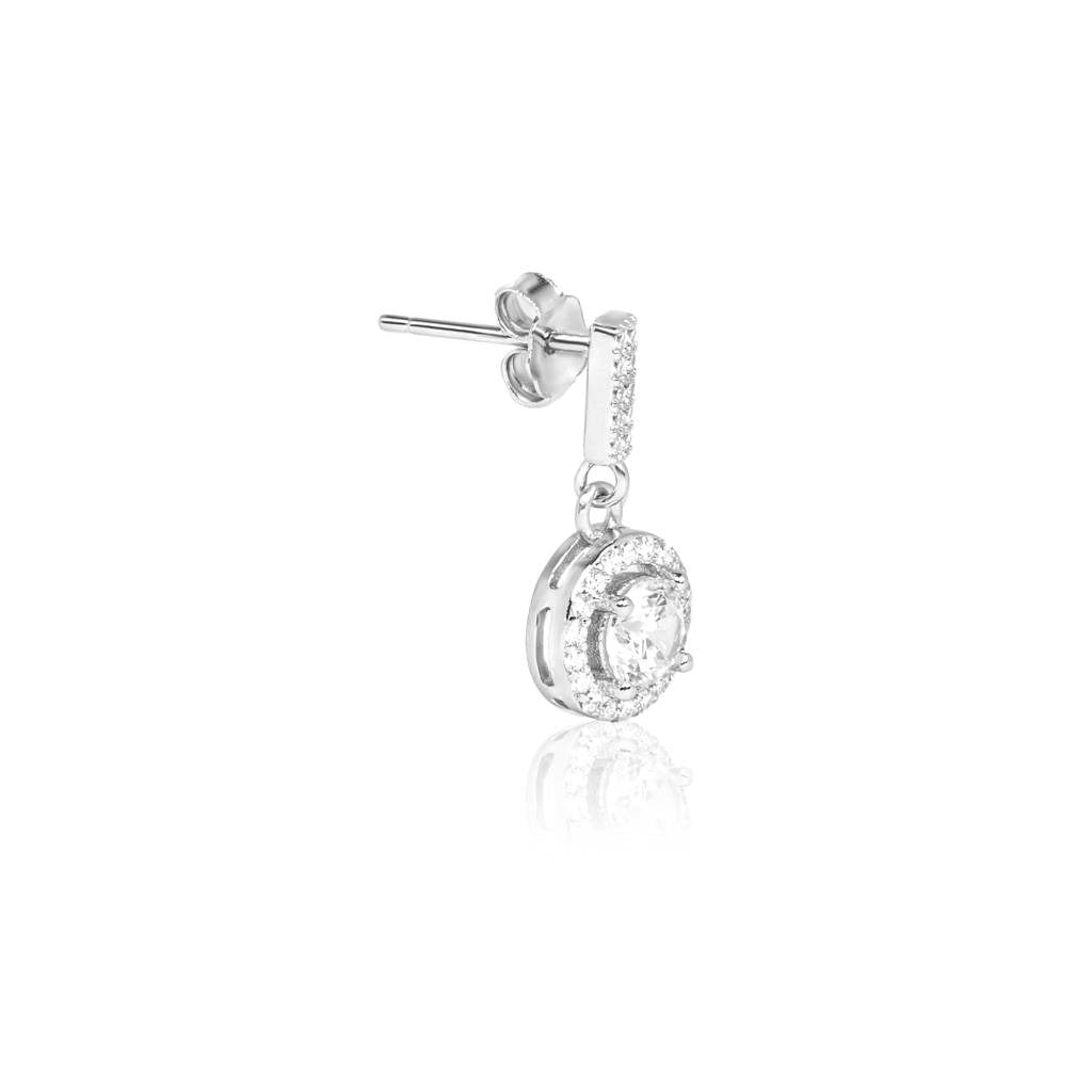 Sterling Silver Halo Drop Earrings with Cubic Zirconia