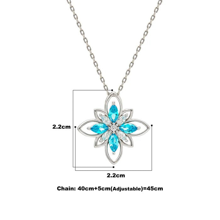 Silver Aqua Blue Flower 925 Silver Necklace