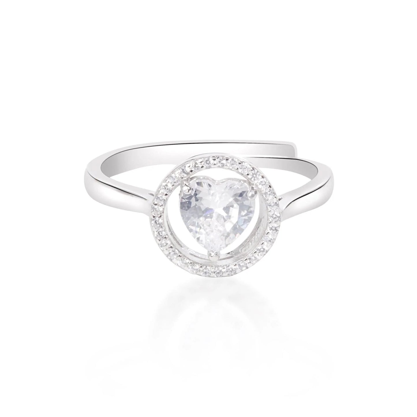 Crystal Heart 925 Silver Ring For Girls