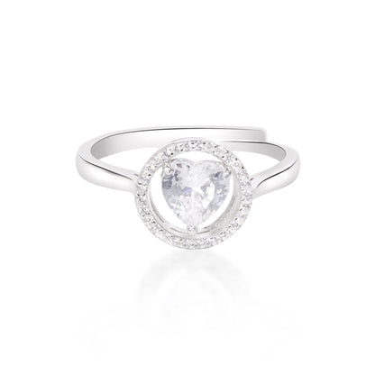 Crystal Heart 925 Silver Ring For Girls