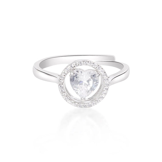 Crystal Heart 925 Silver Ring For Girls