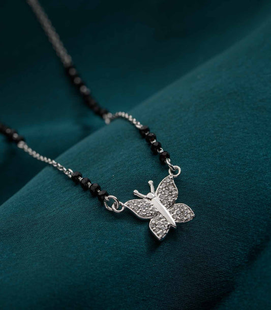 925 Silver Butterfly Mangalsutra with Black Beads – Elegant Daily Wear