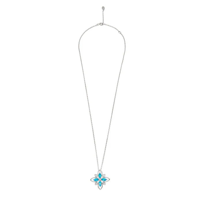 Silver Aqua Blue Flower 925 Silver Necklace