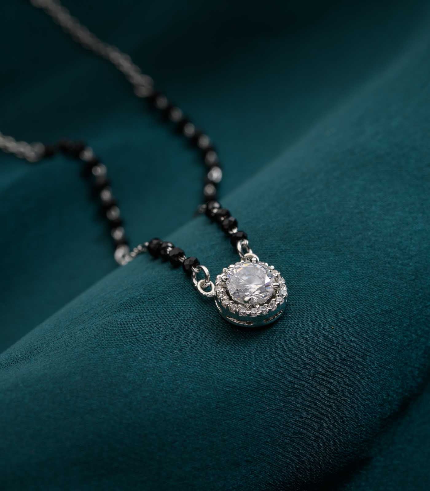 Round Solitaire 925 Silver Mangalsutra with Black Beads – Elegant Daily Wear