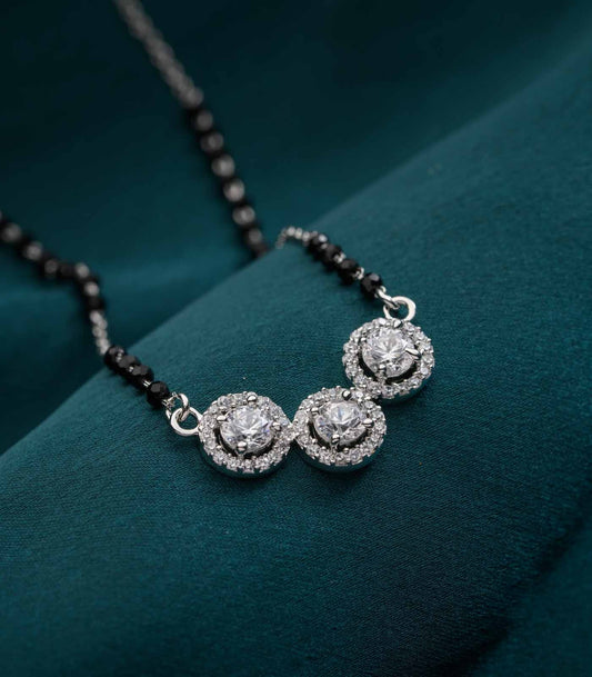 Triple Sparkle Floral Necklace with Black Beads & Crystal Detailing