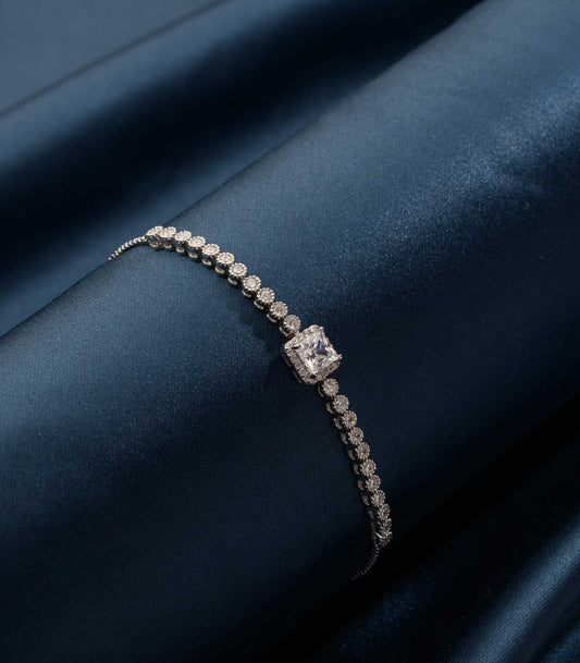 Radiant Princess-Cut Solitaire 925 Silver Bracelet