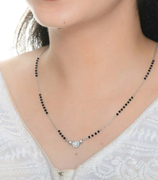 Heart Pendant 925 Silver Mangalsutra with Black Beads – Romantic Daily Wear