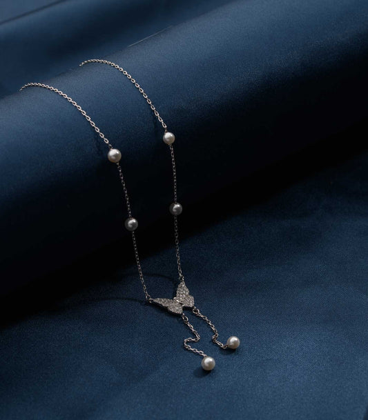 Fluttering Elegance – Pearl Butterfly 925 Silver Necklace