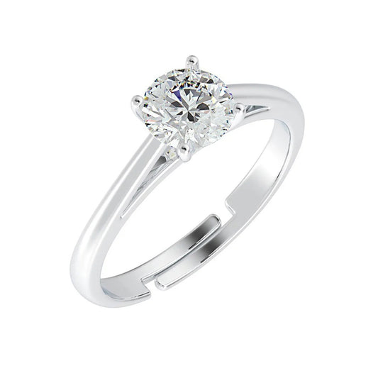 Single Diamond 925 Silver Adjustable Ring