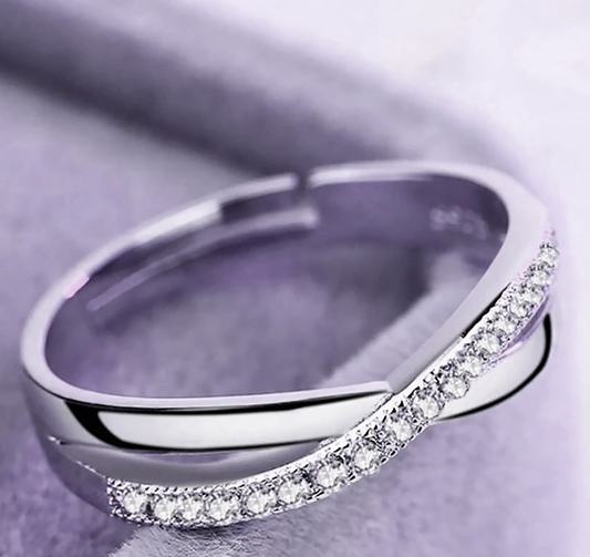 Modern Criss-Cross Pave Accent 925 Silver Ring