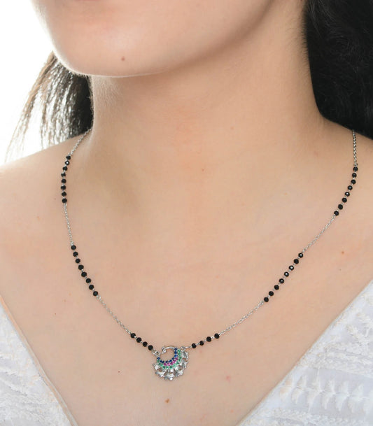 Sterling Silver Finish Vibrant Peacock & Floral Mangalsutra