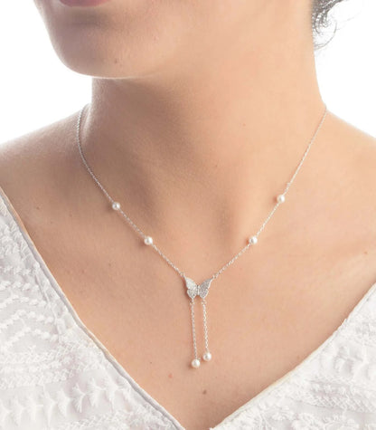 Fluttering Elegance – Pearl Butterfly 925 Silver Necklace