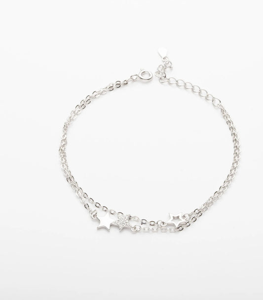 Twinkling Stars Double-Chain 925 Silver Bracelet