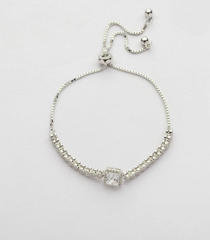 Radiant Princess-Cut Solitaire 925 Silver Bracelet