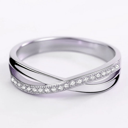 Modern Criss-Cross Pave Accent 925 Silver Ring