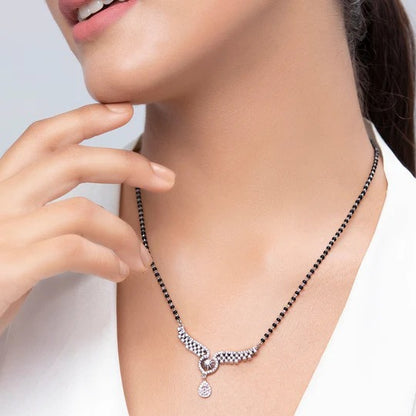 Elegant Diamond-Simulated Mangalsutra with Black Beads