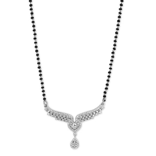 Elegant Diamond-Simulated Mangalsutra with Black Beads
