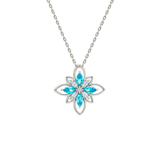 Silver Aqua Blue Flower 925 Silver Necklace