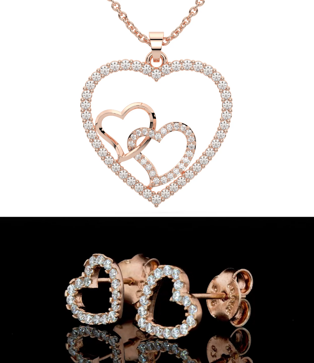 "Love's Embrace" Diamond Heart 925 Silver Pendant Set