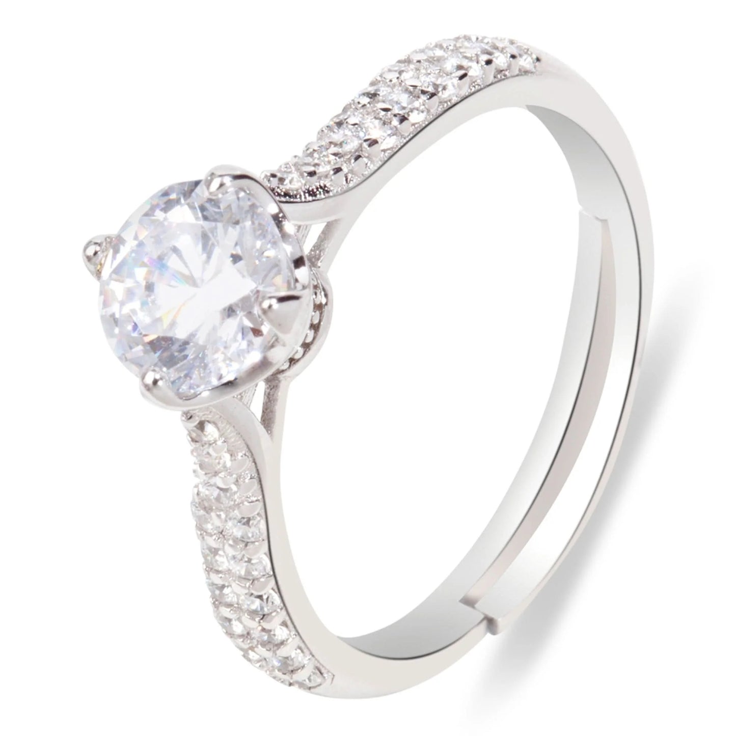 "Brilliance & Fit" Adjustable Silver Engagement/Promise Ring